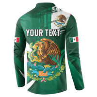 Green button-front sweatshirt with “YOUR TEXT” and eagle graphic on the back