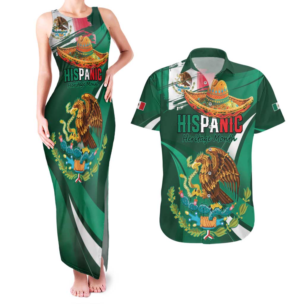 Mexico Hispanic Heritage Personalized Couples Matching Tank Maxi Dress and Hawaiian Shirt With Aguila Mexicana