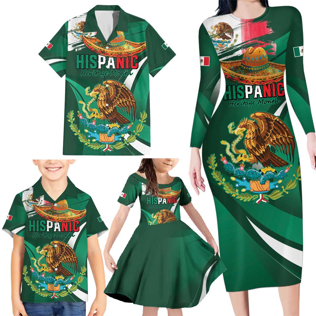 Mexico Hispanic Heritage Personalized Family Matching Long Sleeve Bodycon Dress and Hawaiian Shirt With Aguila Mexicana