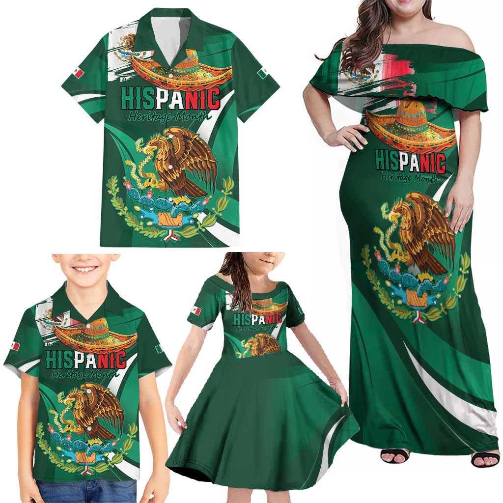 Mexico Hispanic Heritage Personalized Family Matching Off Shoulder Maxi Dress and Hawaiian Shirt With Aguila Mexicana