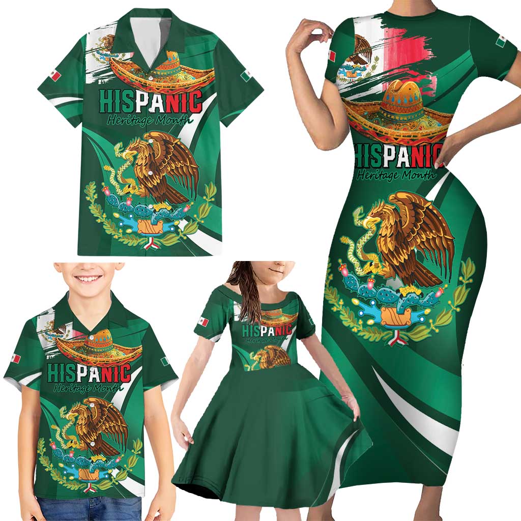 Mexico Hispanic Heritage Personalized Family Matching Short Sleeve Bodycon Dress and Hawaiian Shirt With Aguila Mexicana