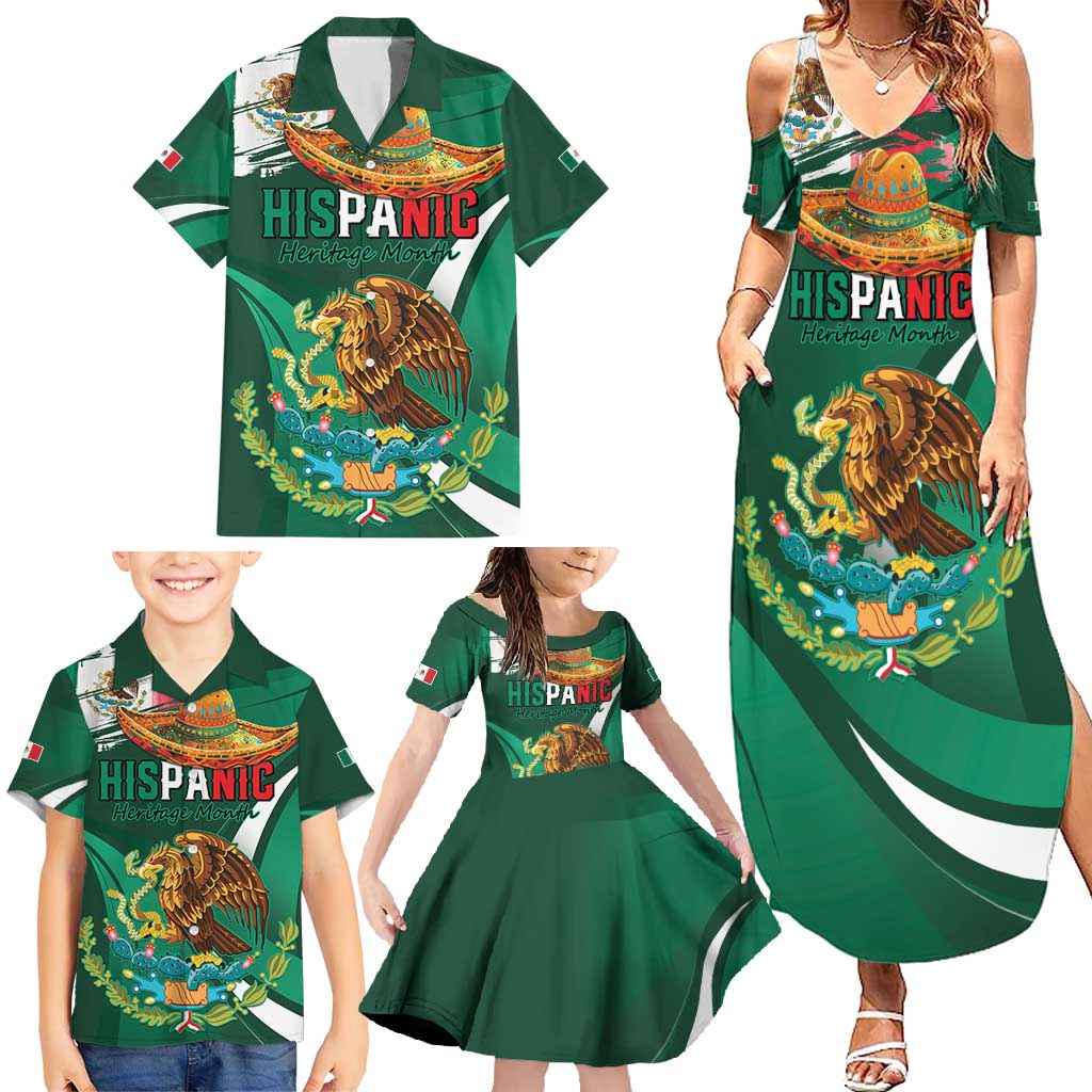 Mexico Hispanic Heritage Personalized Family Matching Summer Maxi Dress and Hawaiian Shirt With Aguila Mexicana