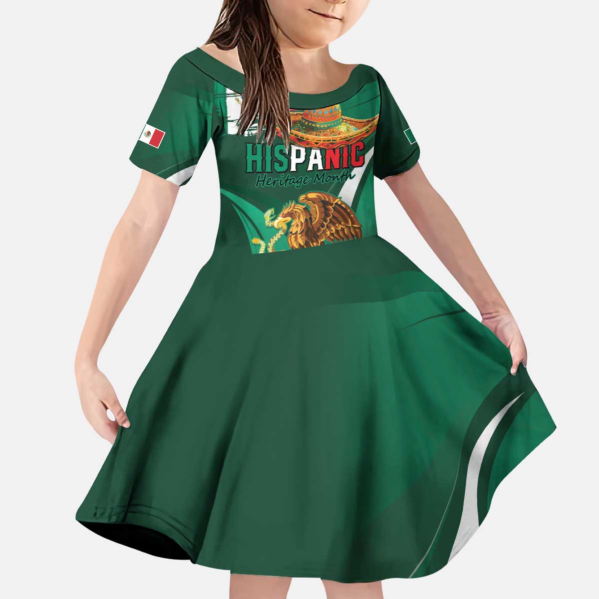 Mexico Hispanic Heritage Personalized Kid Short Sleeve Dress With Aguila Mexicana