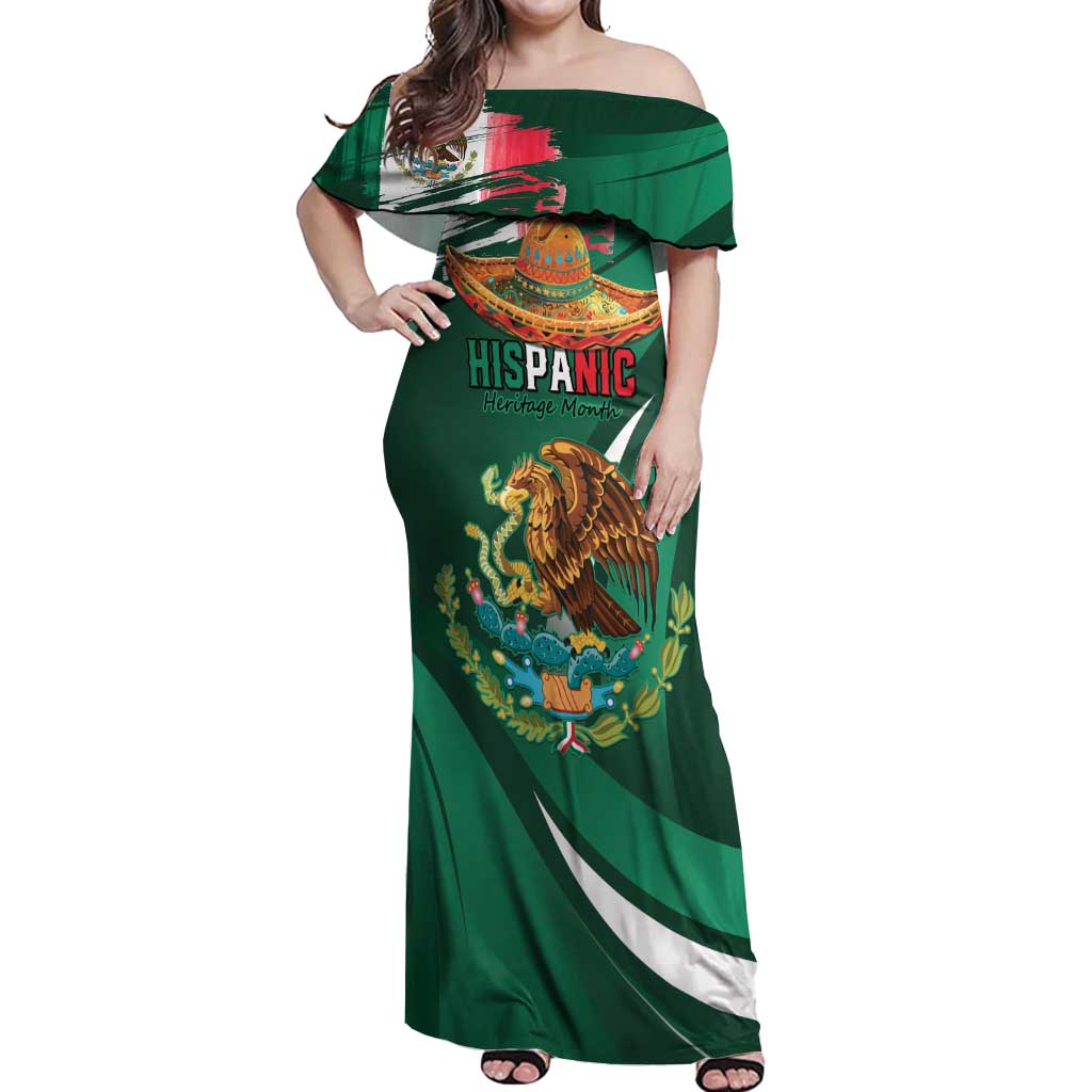 Mexico Hispanic Heritage Personalized Off Shoulder Maxi Dress With Aguila Mexicana