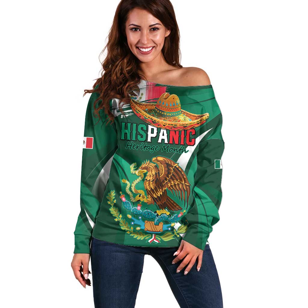 Mexico Hispanic Heritage Personalized Off Shoulder Sweater With Aguila Mexicana