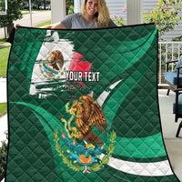 Green quilt with Mexican flag print, eagle and laurel, centered personalization text