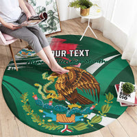 Green round carpet with eagle emblem and custom text banner, berry and leaf accents
