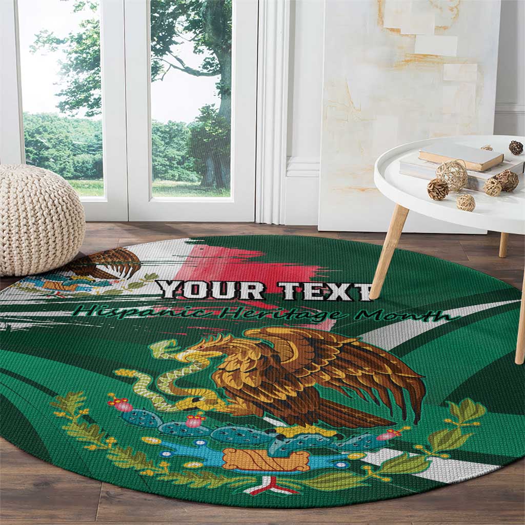 Green round carpet featuring eagle emblem and custom text, leafy border and flag colors