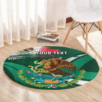 Green round carpet with eagle emblem and custom text banner, leafy vines and berries