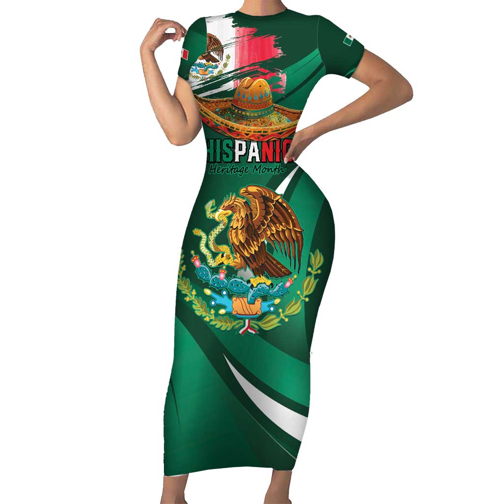 Mexico Hispanic Heritage Personalized Short Sleeve Bodycon Dress With Aguila Mexicana