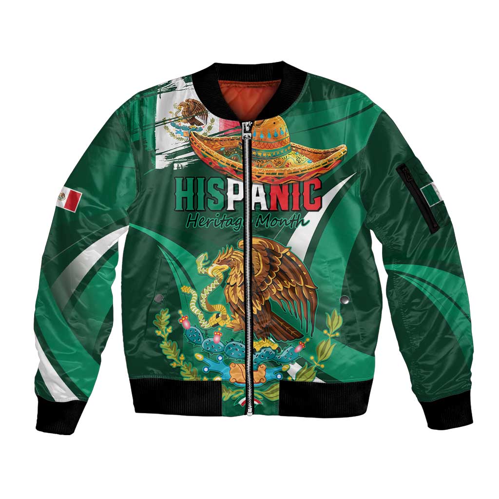 Mexico Hispanic Heritage Personalized Sleeve Zip Bomber Jacket With Aguila Mexicana