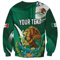 Green crewneck sweatshirt with back YOUR TEXT, eagle, cactus and Mexico flag sleeve patches