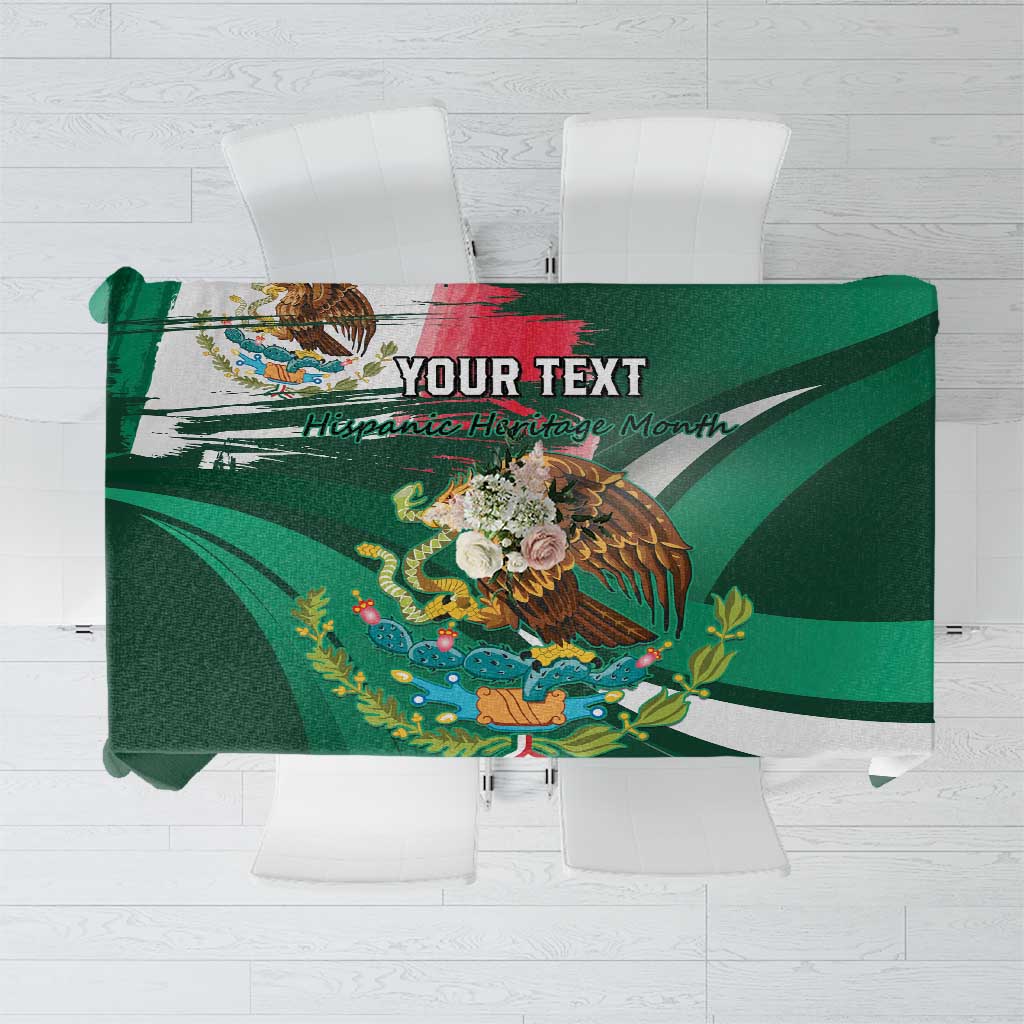 Green personalized tablecloth with eagle and decorative floral border, centered text area.