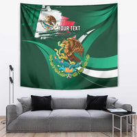Green Mexican flag tapestry with eagle emblem and wreath, with 'YOUR TEXT' centered