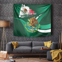 Green Mexican flag tapestry with eagle emblem and 'YOUR TEXT' centered