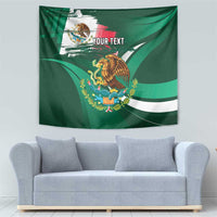 Green Mexican flag tapestry featuring eagle emblem and 'YOUR TEXT' centered
