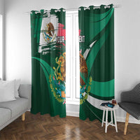 Green window curtain pair with Mexican eagle graphic and personalized text