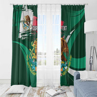 Green window curtain pair with Mexican eagle artwork and personalized text