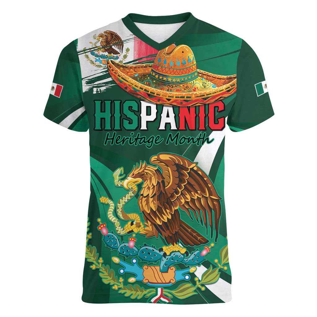 Mexico Hispanic Heritage Personalized Women V-Neck T-Shirt With Aguila Mexicana