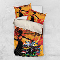Hispanic heritage personalized bedding set with gold and orange duvet and two pillowcases