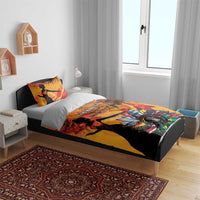 Personalized Hispanic heritage duvet cover with matching pillowcases in gold and orange