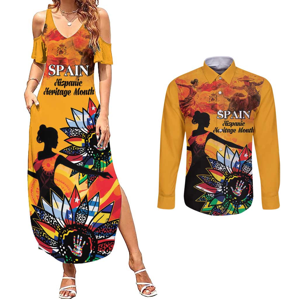 Spain Hispanic Heritage Personalized Couples Matching Summer Maxi Dress and Long Sleeve Button Shirt LT9 - Wonder Print Shop