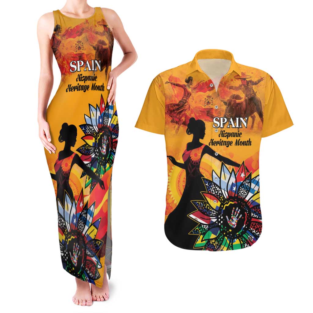 Spain Hispanic Heritage Personalized Couples Matching Tank Maxi Dress and Hawaiian Shirt LT9 - Wonder Print Shop