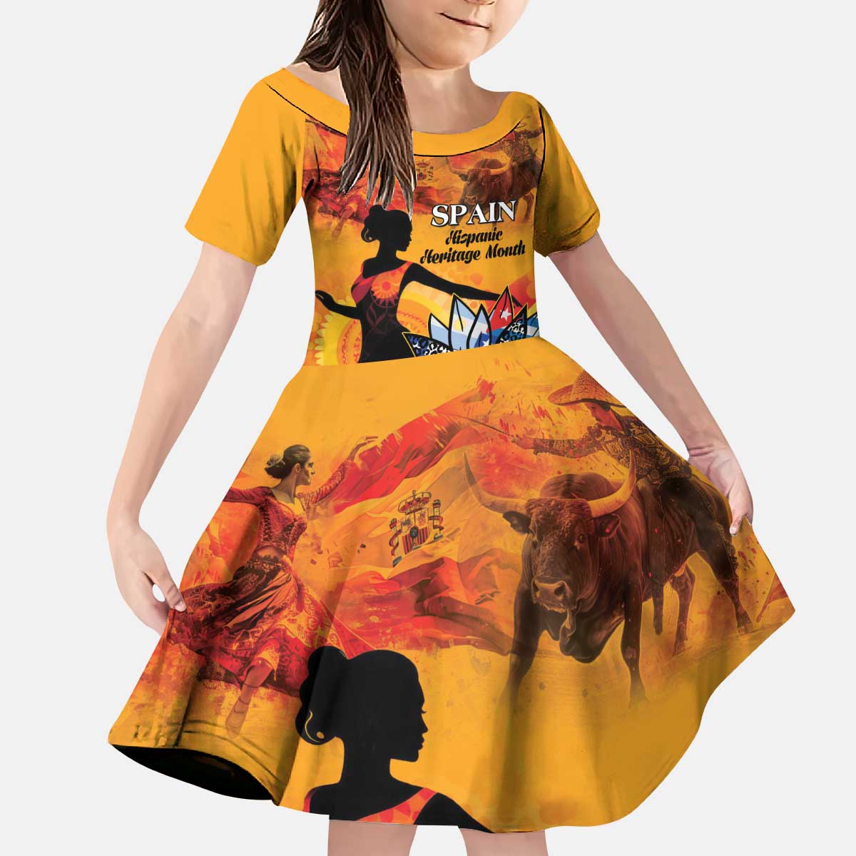 Spain Hispanic Heritage Personalized Kid Short Sleeve Dress - Wonder Print Shop