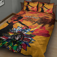 Gold quilt bed set with personalized text and a large star floral flower motif
