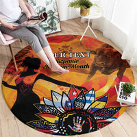 Personalized round carpet with colorful “YOUR TEXT” Hispanic heritage design underfoot