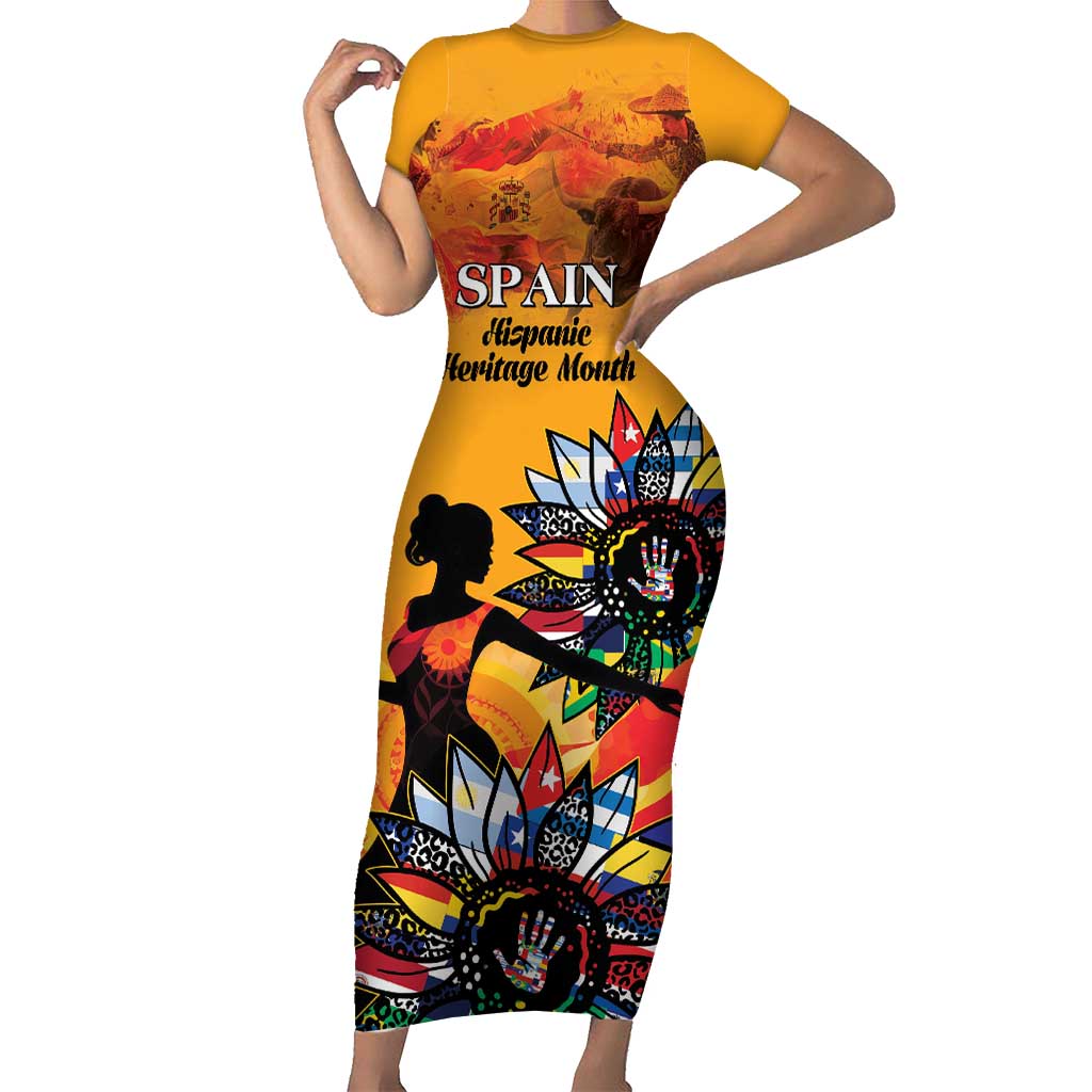 Spain Hispanic Heritage Personalized Short Sleeve Bodycon Dress - Wonder Print Shop