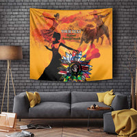 Personalized gold tapestry wall hanging featuring colorful horse and dancer silhouettes