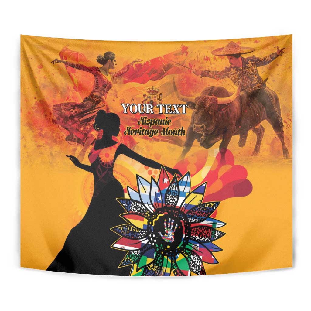 Personalized gold tapestry wall hanging with close-up colorful floral and dancer silhouettes
