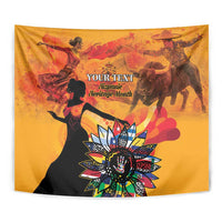 Personalized gold tapestry wall hanging with close-up colorful floral and dancer silhouettes
