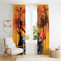 Gold curtain panels for windows with personalized text and dancing silhouette with floral fan art.