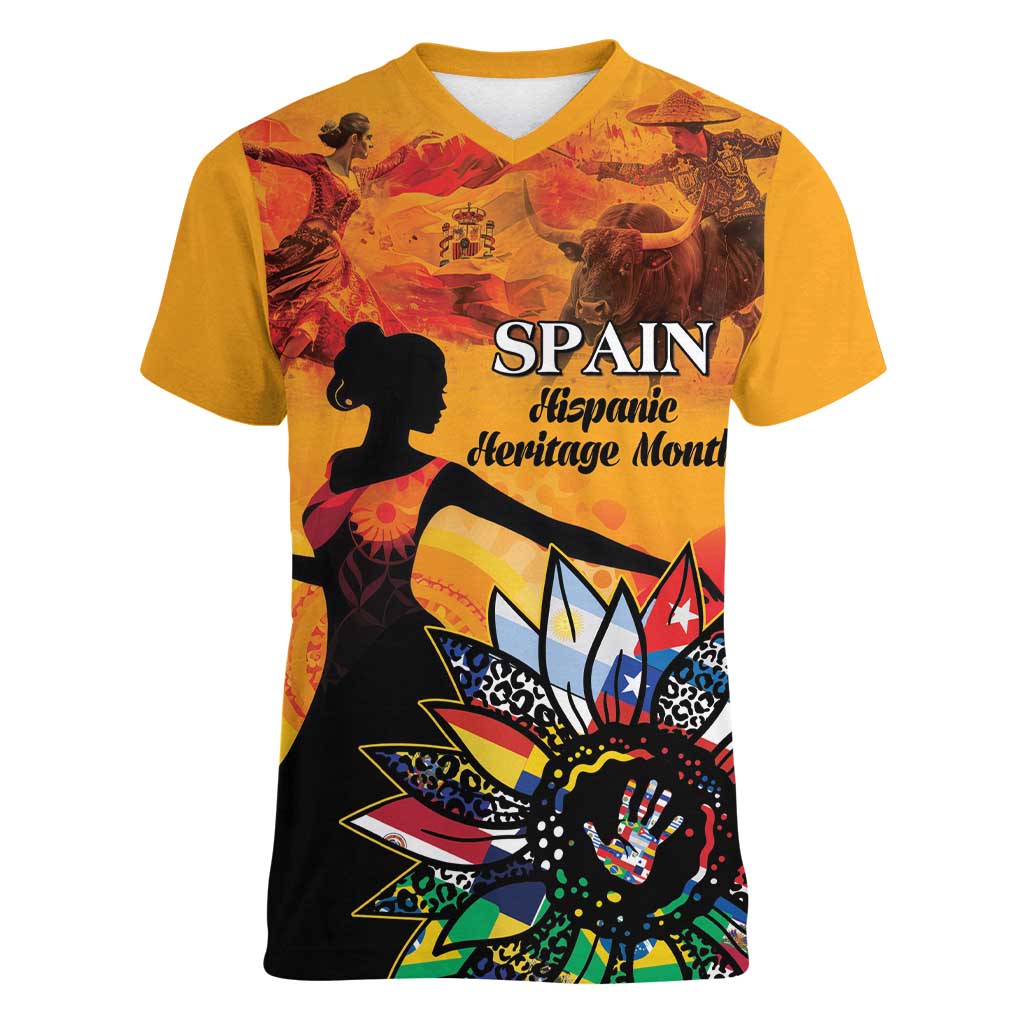 Spain Hispanic Heritage Personalized Women V-Neck T-Shirt - Wonder Print Shop