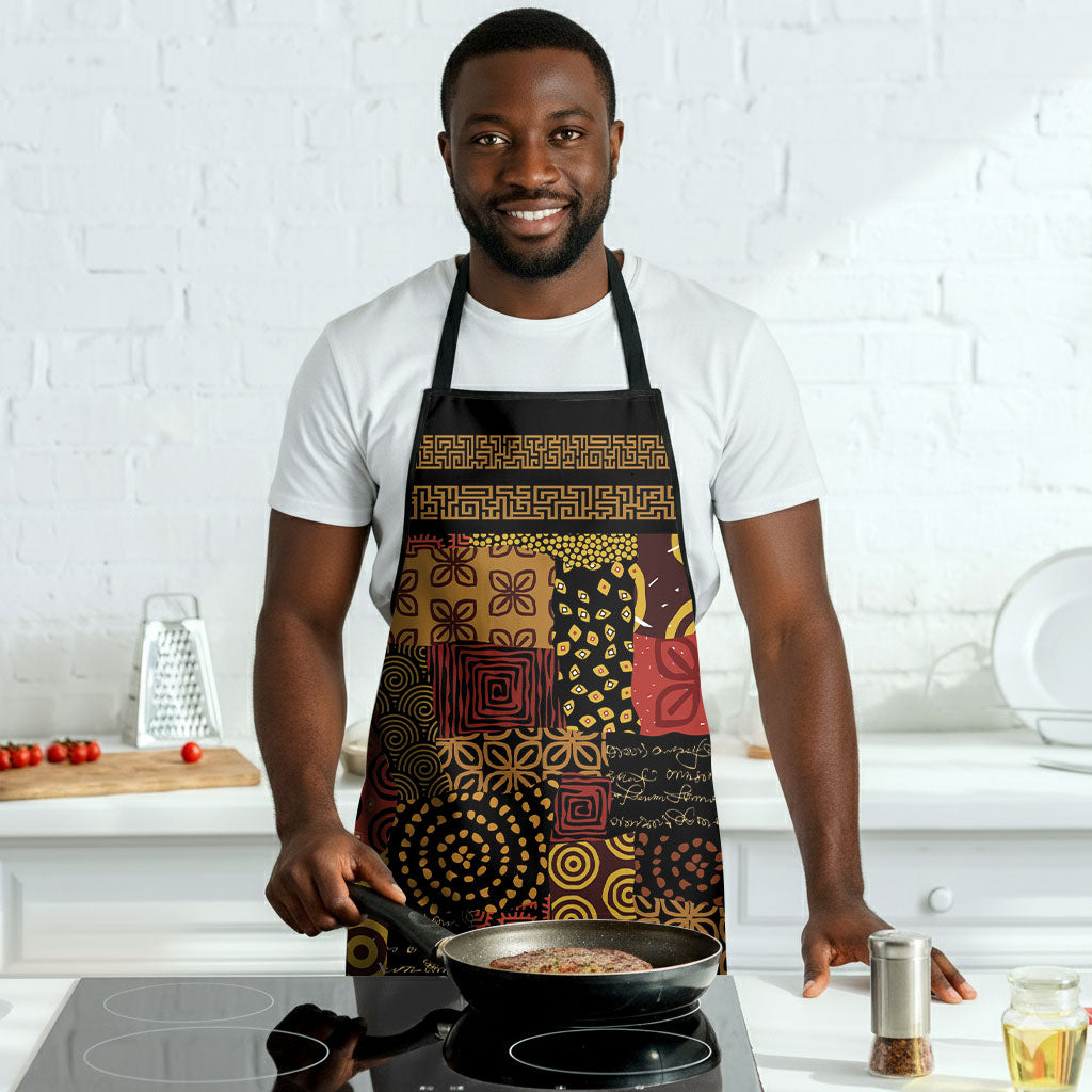 African American Quilt Inspired Apron Earth Tone African Patchwork Motif