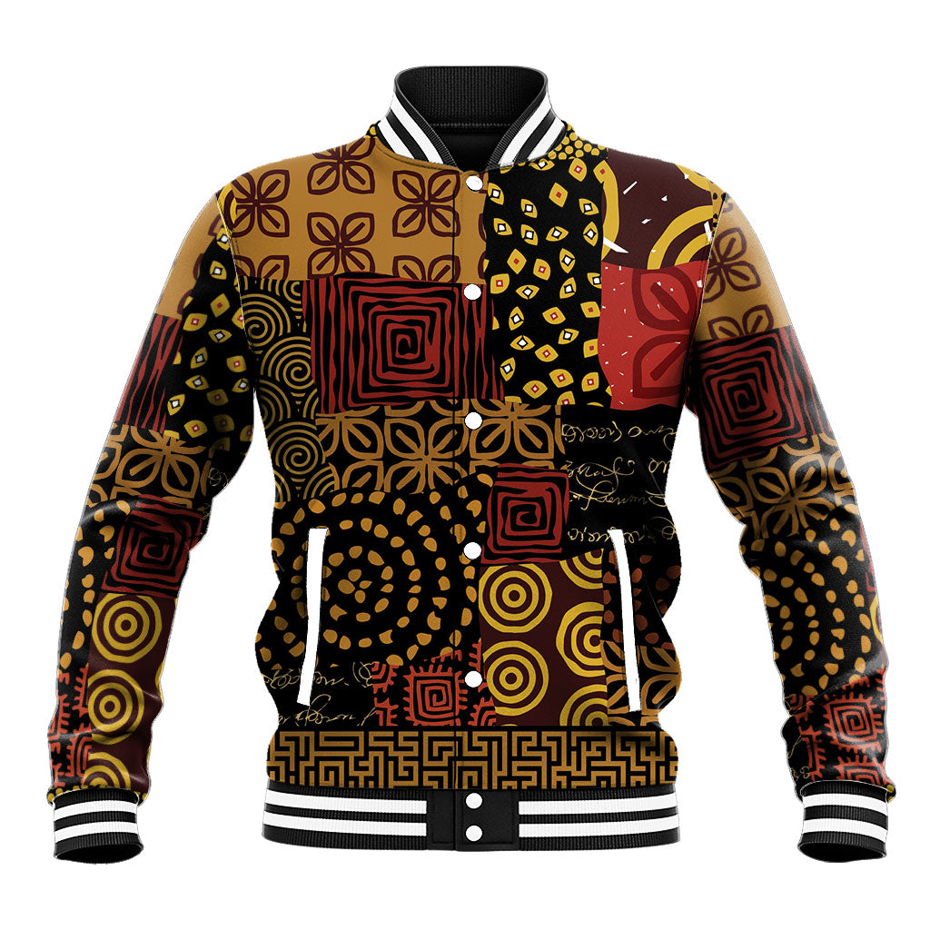 African American Quilt Inspired Baseball Jacket Earth Tone African Patchwork Motif