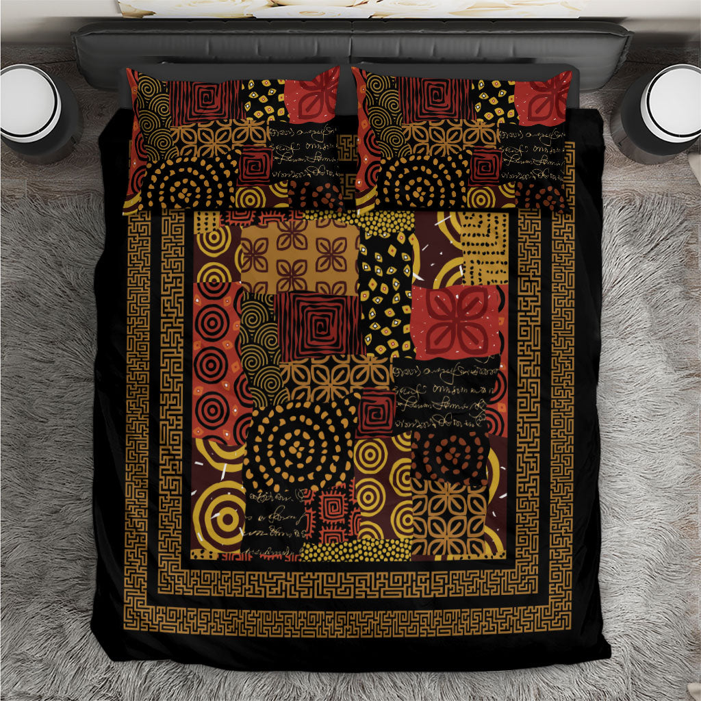 African American Quilt Inspired Bedding Set Earth Tone African Patchwork Motif