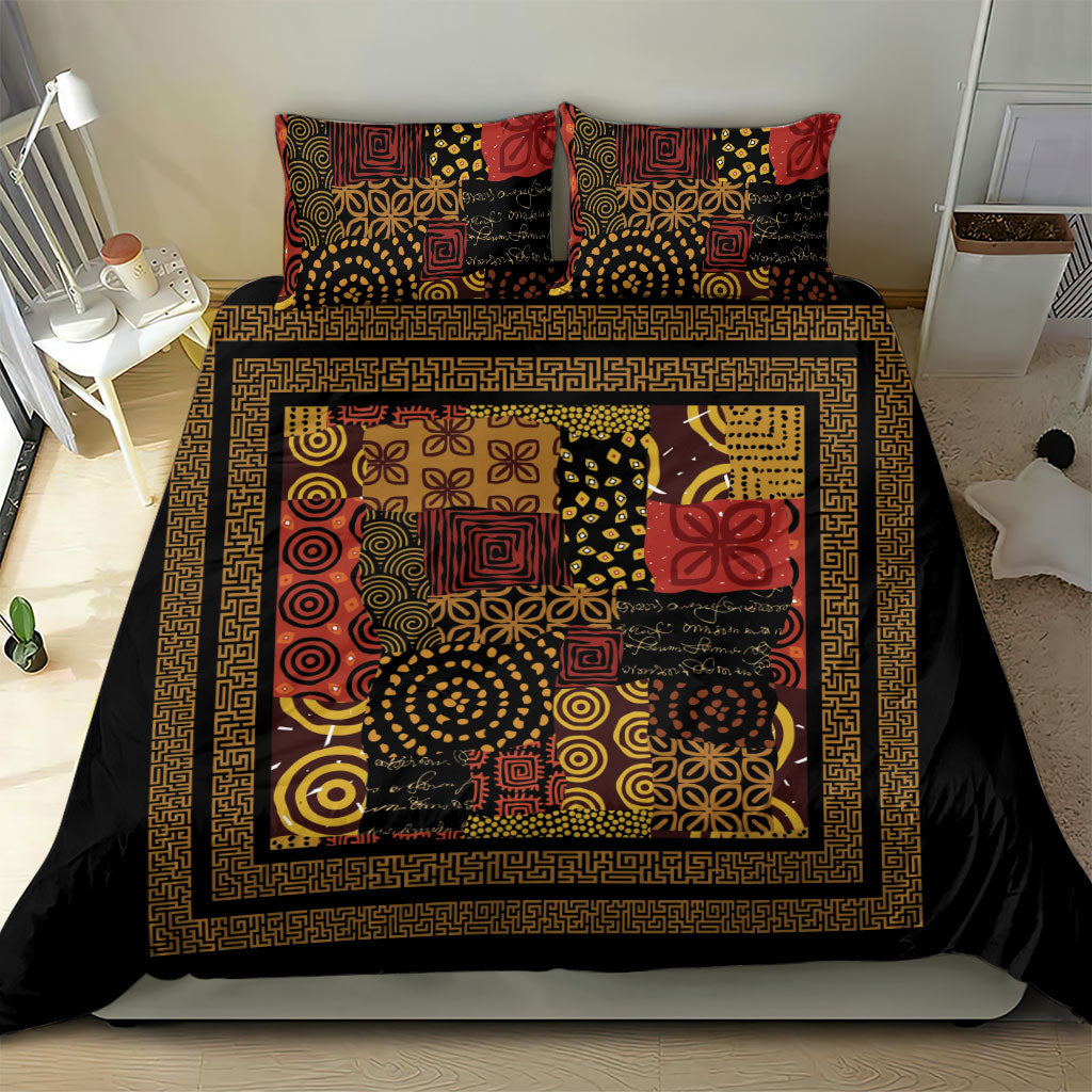 African American Quilt Inspired Bedding Set Earth Tone African Patchwork Motif
