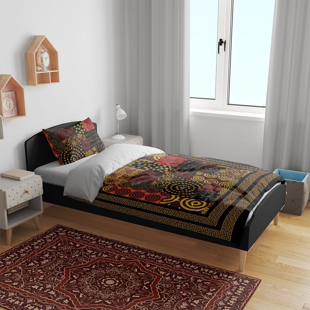 African American Quilt Inspired Bedding Set Earth Tone African Patchwork Motif