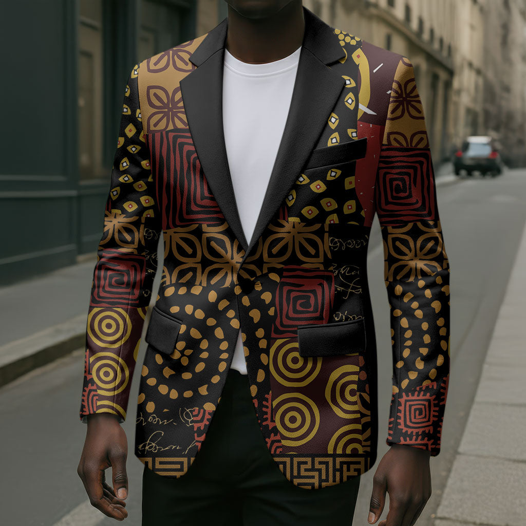 African American Quilt Inspired Blazer Earth Tone African Patchwork Motif