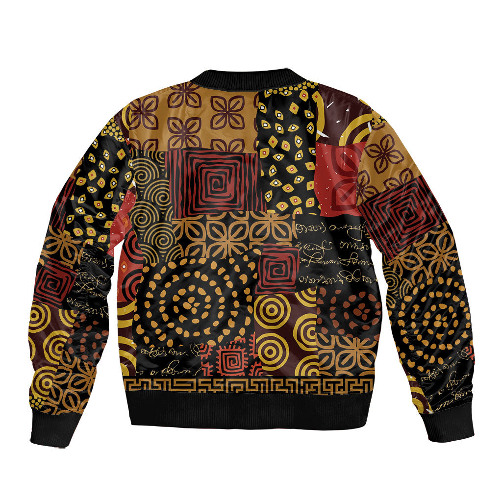 African American Quilt Inspired Bomber Jacket Earth Tone African Patchwork Motif