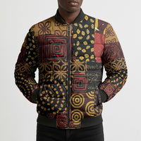 African American Quilt Inspired Bomber Puffer Jacket Earth Tone African Patchwork Motif