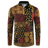 African American Quilt Inspired Button Sweatshirt Earth Tone African Patchwork Motif