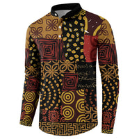 African American Quilt Inspired Button Sweatshirt Earth Tone African Patchwork Motif