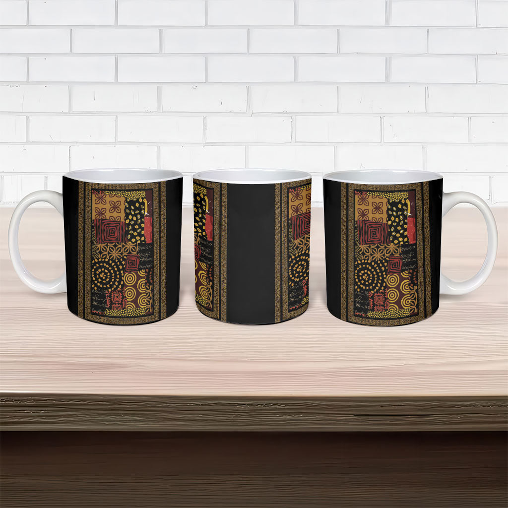 African American Quilt Inspired Ceramic Mug Earth Tone African Patchwork Motif