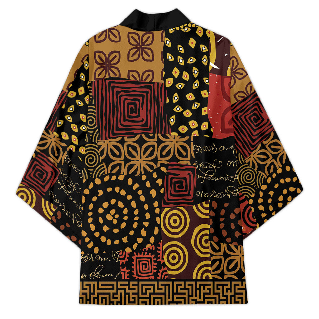 African American Quilt Inspired Kimono Earth Tone African Patchwork Motif