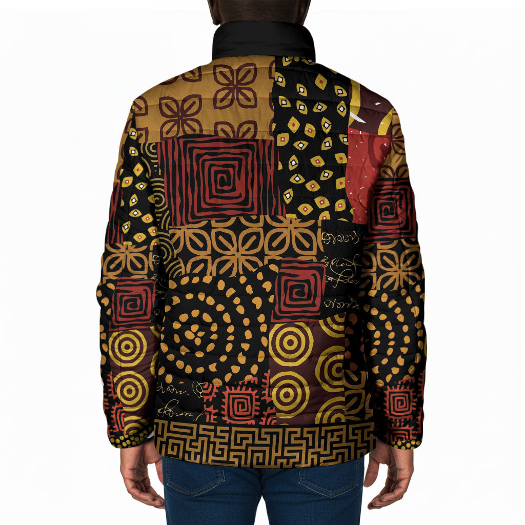 African American Quilt Inspired Padded Jacket Earth Tone African Patchwork Motif