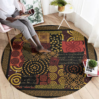African American Quilt Inspired Round Carpet Earth Tone African Patchwork Motif
